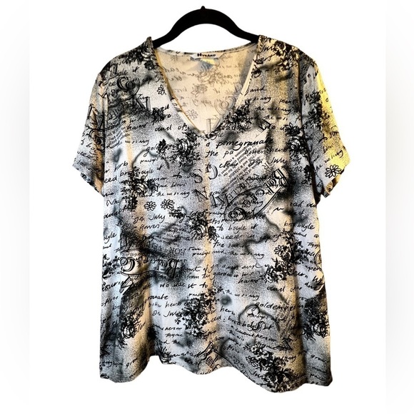 Sale Nygard Women's Blouse Size XL White Black V-neck Short Sleeves - Picture 2 of 13